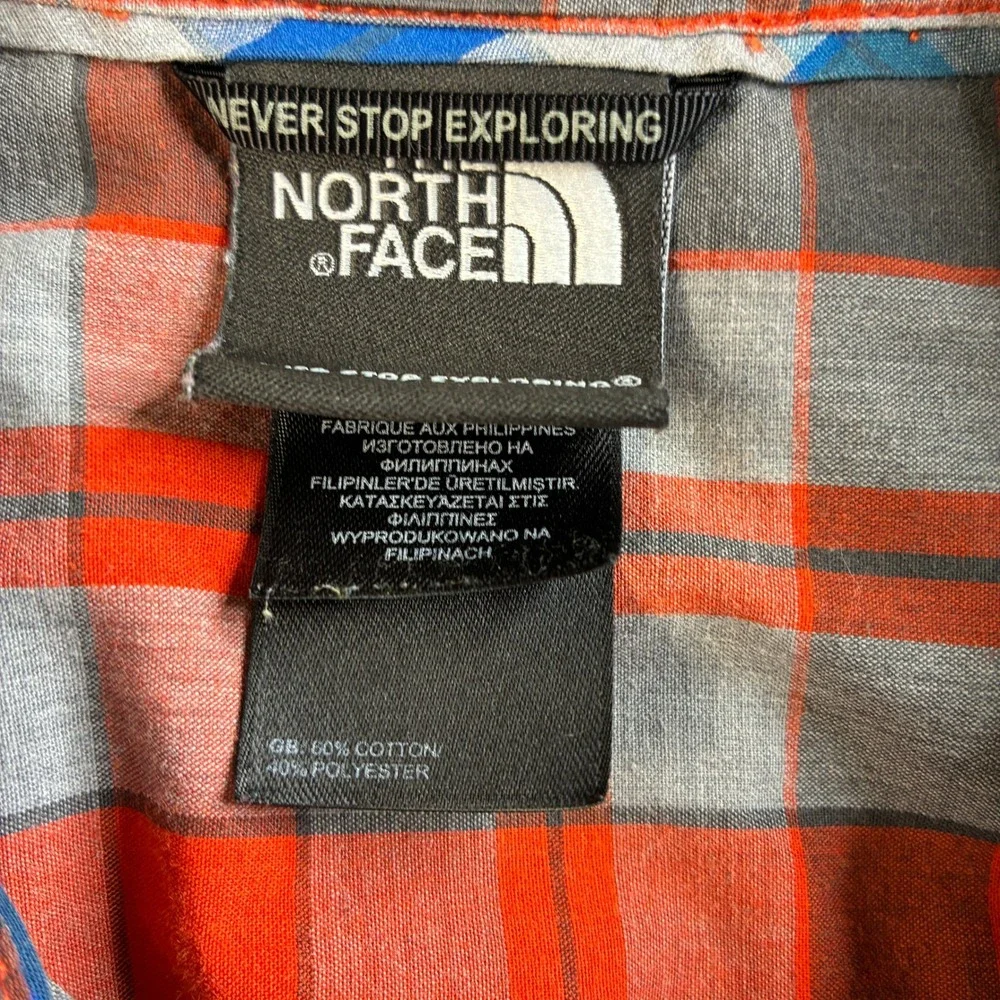 The North Face Men's Small Short Sleeve Plaid‎ Snap Front Western Shirt Orange